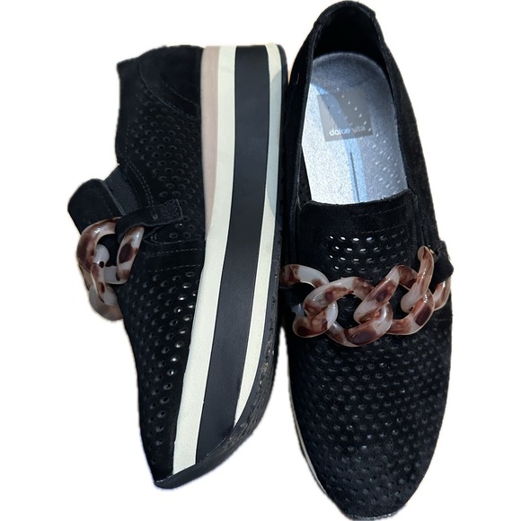 Dolce Vita Jhenee Perforated Platform Sneakers Loafers Size 8 Black Onyx Suede - Picture 3 of 4